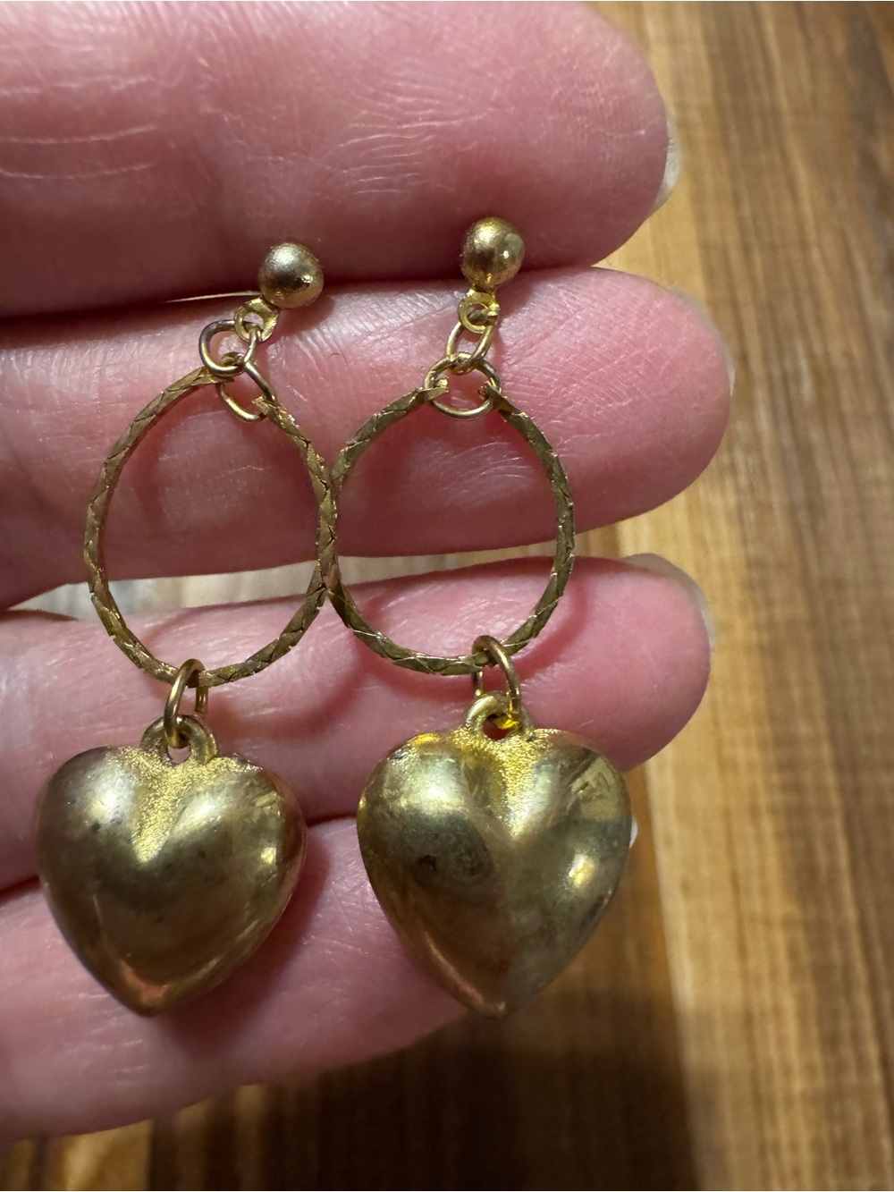 Vintage Gold Heart Hoop Drop Earrings - Gold